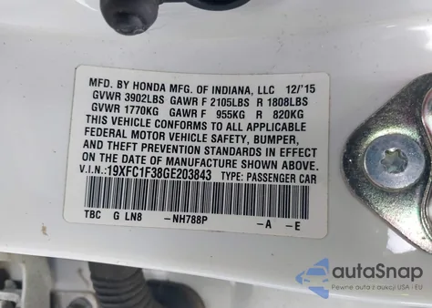 2016 Honda Civic Ex-T from USA, damaged, VIN 19XFC1F38GE203843